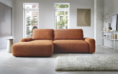 Narożnik sztruksowy z funkcją spania Domle lewy nowoczesny do salonu terakota Intesi