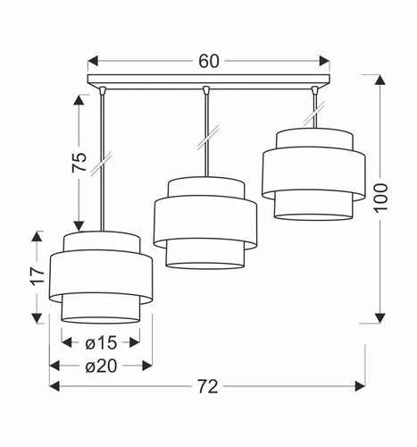 Lampa wisząca Benta czarna z rattanem 3-punktowa regulowana do salonu i jadalni
