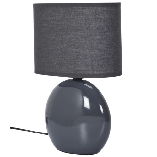 Lampka nocna ceramiczna Intesi owalna szara z abażurem do sypialni nowoczesna 30 cm