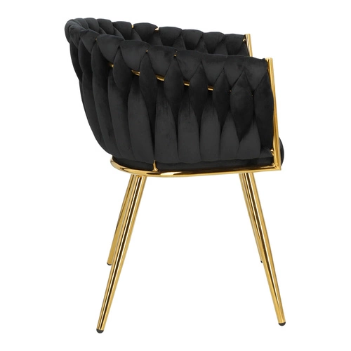 Krzesło do jadalni Tessa Intesi tapicerowane welur czarne glamour z podłokietnikami złote nogi