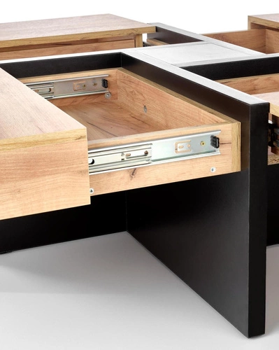 Stolik kawowy Sisel loftowy kwadratowy dąb craft z szufladami 100x100 cm do salonu Intesi