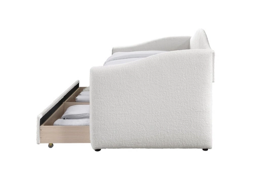 Łóżko młodzieżowe tapicerowane Elbert 90x200 kremowe z szufladami do pokoju