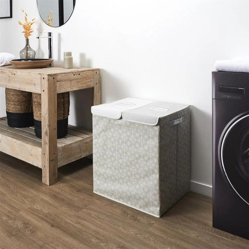 Intesi nowoczesny kosz na pranie 2 komory z pokrywą składany szary do łazienki 50x41x57