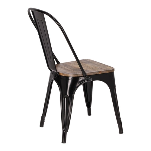 Krzesło do jadalni Paris Wood czarne metalowe z drewnianym siedziskiem industrialne D2.DESIGN