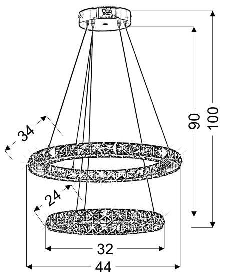 Lampa wisząca Lords 40 owalny podwójny = 27W LED rgb chrom z pilotem