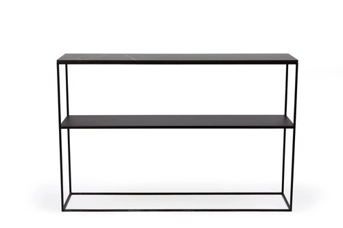 Nowoczesny wąski stolik konsolowy STAM 280 NORDIFRA do przedpokoju i salonu z półką, czarny szary