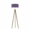 Lampa stojąca do salonu HAITI Lysne glamour drewniana z abażurem fioletowym 138 cm