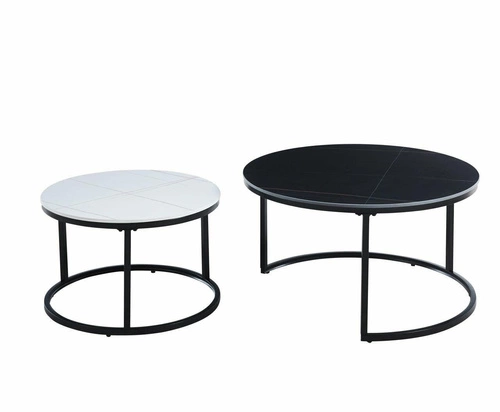 Zestaw 2 okrągłych stolików kawowych Silas ceramicznych czarny i biały nowoczesny do salonu