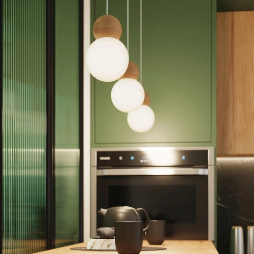 Lampa wisząca kula PEKKA 1 biała z drewna regulowana do salonu i jadalni skandynawska