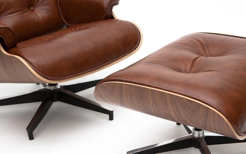 Fotel Vip Lounge Chair skórzany obrotowy do salonu z podnóżkiem brązowy nowoczesny