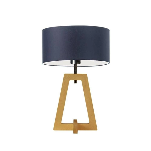 Lampka nocna do sypialni Clio granatowa glamour z abażurem i dębową podstawą LYSNE