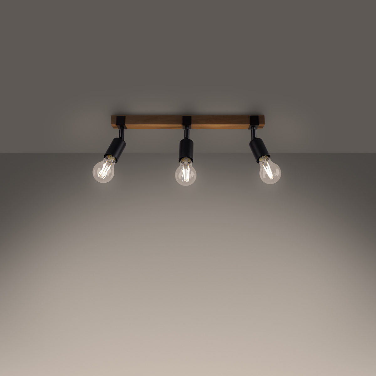 Plafon sufitowy ZUCA 3 czarny nowoczesny metalowy z drewnem do salonu i kuchni SOLLUX