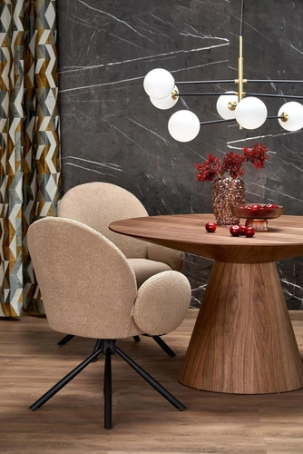 Stół okrągły do jadalni Obituar 136 cm nowoczesny orzechowy na jednej nodze Intesi