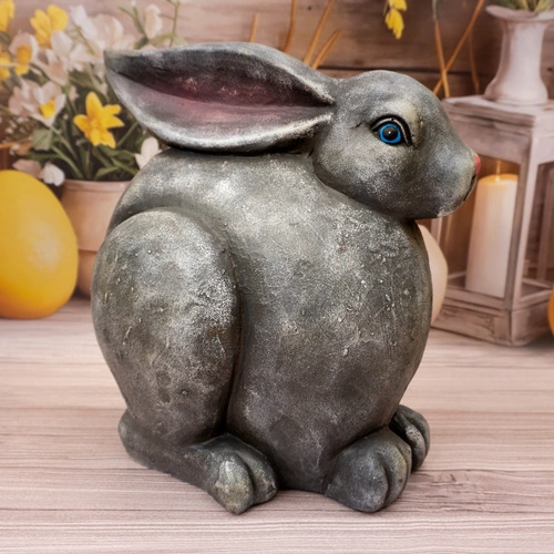 Figurka wielkanocna siedzący zając Intesi 36 cm szara dekoracja do salonu na stół wiosenna