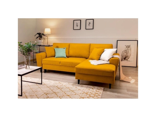 Narożnik z funkcją spania Moghan Yellow Corduroy Prawostronna kolor nóg czarny