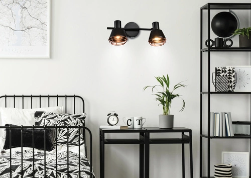 Lampa sufitowa Neria industrialna czarna z miedzianym kloszem regulowana do salonu