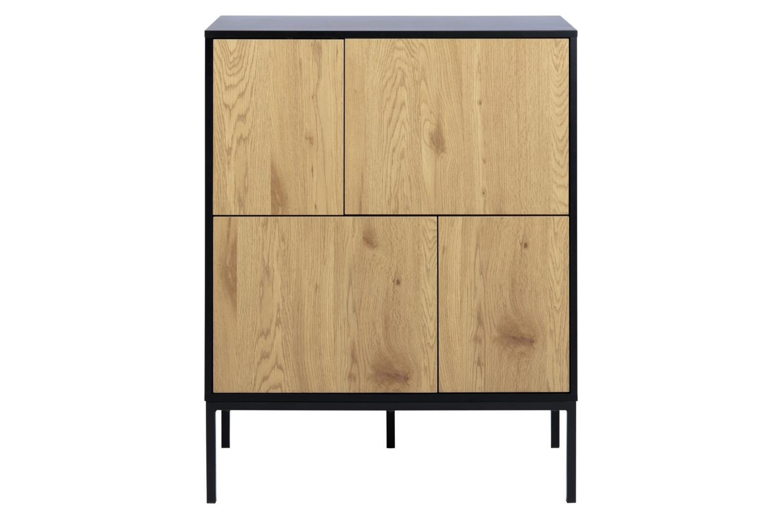 Komoda Seaford czarna dąb naturalny 80 cm industrialna na nóżkach do salonu Actona