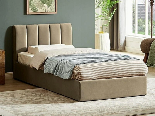 Łóżko młodzieżowe Lexington 90x200 beżowe welurowe z pojemnikiem