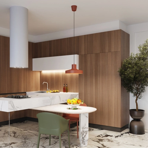 Nowoczesna lampa wisząca BILO ochra czerwona metalowa do salonu i kuchni 35 cm