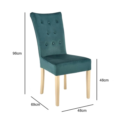 Krzesło tapicerowane Xsavier do jadalni zielone welurowe z drewnianymi nogami Intesi