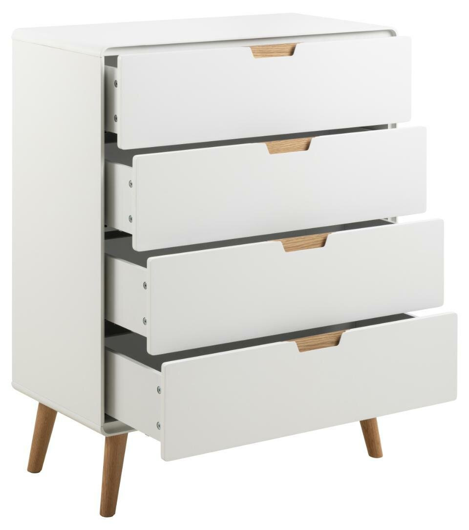 Komoda biała z szufladami Lowell 80 cm skandynawska na dębowych nogach do salonu Actona