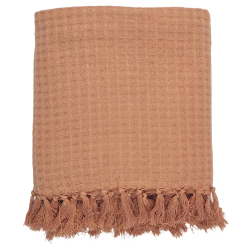 Koc bawełniany Waffle Intesi ochra 150x200 cm ciepły pled na kanapę lub łóżko