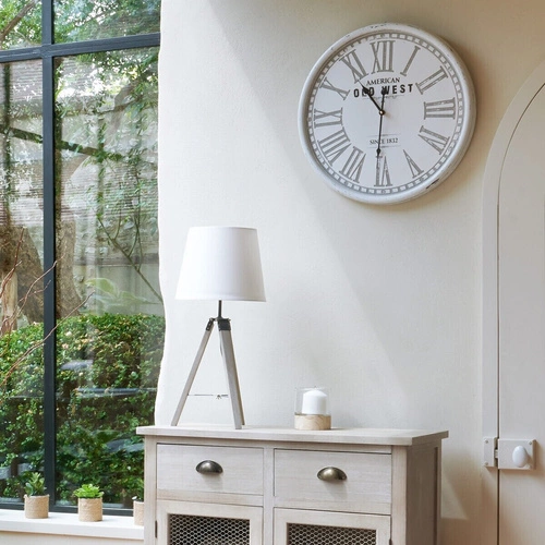 Lampa stojąca biała Runo Atmosphera nowoczesna drewniana do salonu i sypialni z abażurem