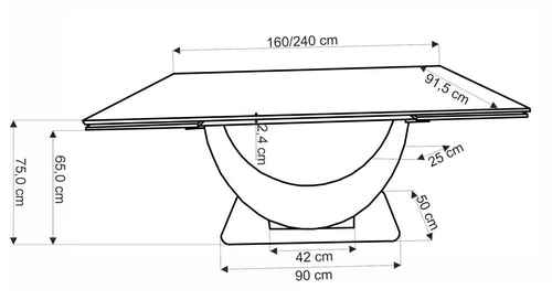 Stół rozkładany do jadalni Abigray biały marmur czarne nogi nowoczesny 160-240 cm Intesi