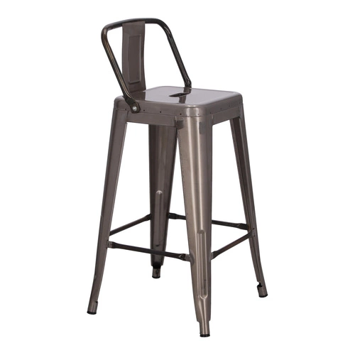 Hoker Paris Back 66 cm metalowy z oparciem industrialny srebrny do kuchni i wyspy inspirowany Tolix