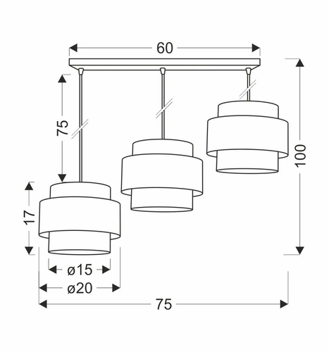 Lampa wisząca Twin czarny 3x40W E27  abażur czarny+drewniany