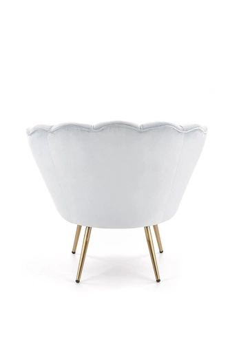 Fotel muszelka Amore błękitny welur do salonu nowoczesny glamour na złotych nogach Intesi