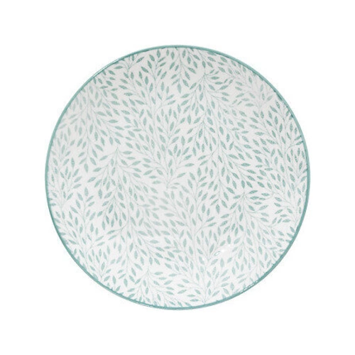 Porcelanowy serwis obiadowy Jasmin 18 elementów biało-zielony z liśćmi do jadalni