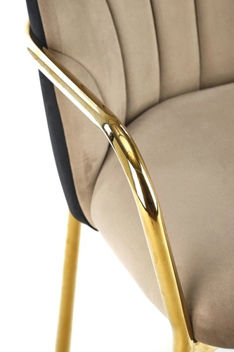 Krzesło tapicerowane welurowe Rebbeca Intesi beżowe z podłokietnikami glamour do jadalni