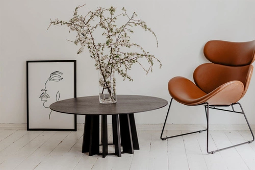 Stolik kawowy okrągły TAVLE czarny dąb 100 cm nowoczesny drewniany do salonu NORDIFRA