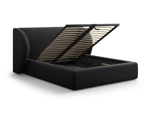 Łóżko tapicerowane Miley II czarne welurowe 200x200 z pojemnikiem do sypialni glamour