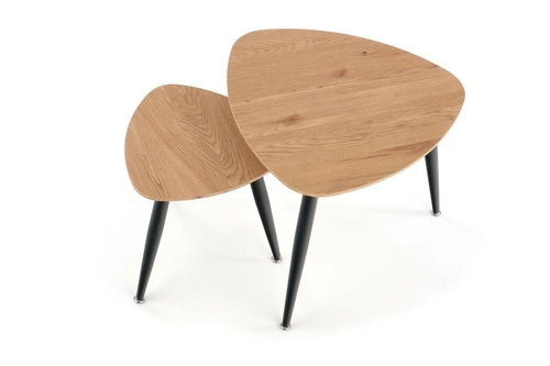 Zestaw 2 stolików kawowych Minessa owalny loftowy dąb i czarny metal do salonu Intesi