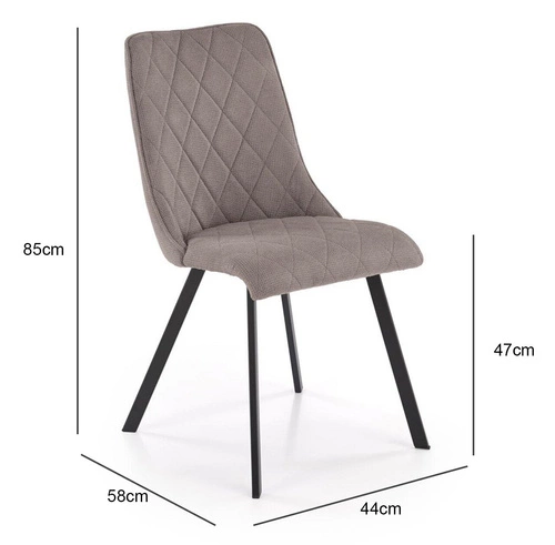 Krzesło tapicerowane Fenri szare do jadalni nowoczesne pikowane na czarnych metalowych nogach