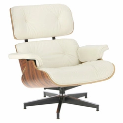 Fotel obrotowy Vip Lounge Chair skórzany do salonu z podnóżkiem nowoczesny biały