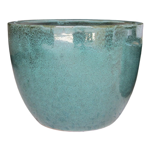 Zestaw 3 doniczek Burnley zielone okrągłe kamionkowe do salonu i na balkon Intesi