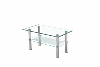 Stolik kawowy szklany prostokątny z półką Sona nowoczesny 90x50 cm do salonu Intesi