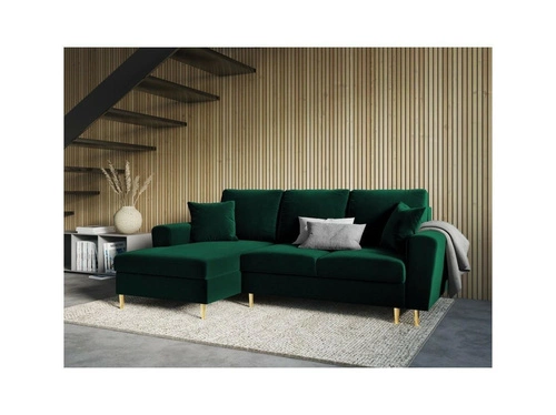 Narożnik z funkcją spania Moghan Bottle Green Velvet Lewostronna kolor nóg złoty