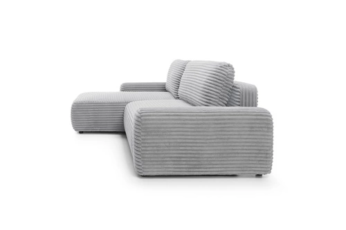 Narożnik z funkcją spania lewy sztruksowy Domle szary jasny do salonu z pojemnikiem