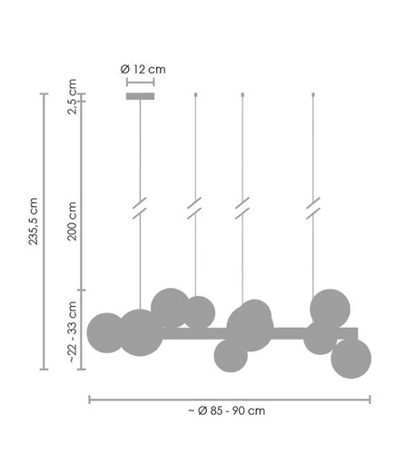 Lampa wisząca kula Orion czarna 85 cm nowoczesna do salonu i nad wyspę regulowana