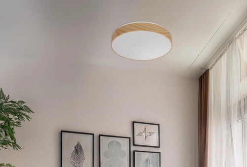 Plafon LED okrągły do salonu FIGARO 38cm nowoczesny efekt drewna pilot CANDELLUX