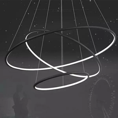 Lampa sufitowa LED Ledowe Okręgi 80cm czarna nowoczesna do salonu z regulacją wysokości