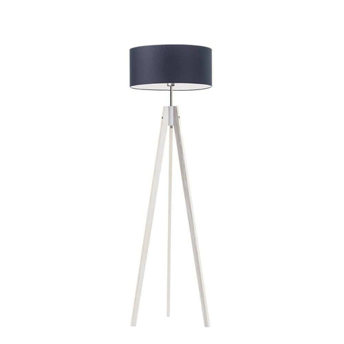 Lampa podłogowa drewniana HAITI granatowa z abażurem do salonu i sypialni Lysne