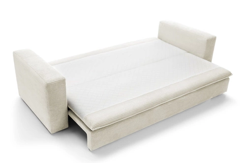 Sofa rozkładana z funkcją spania Ulnes biała sztruksowa 3 osobowa do salonu z pojemnikiem