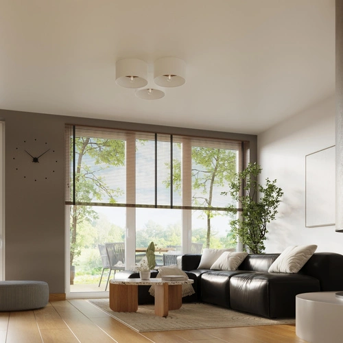 Plafon sufitowy TELESTO okrągły biały skandynawski z drewnem do salonu lub sypialni 35 cm