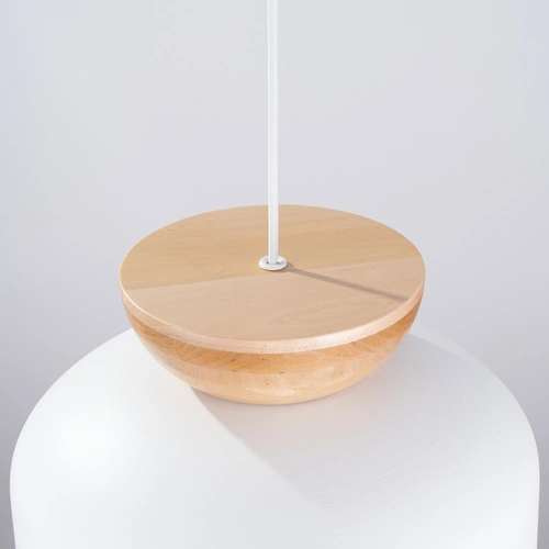 Lampa wisząca MARION biała skandynawska okrągła do salonu i jadalni drewno stal 130 cm