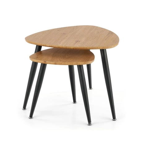 Zestaw 2 stolików kawowych Minessa owalny loftowy dąb i czarny metal do salonu Intesi